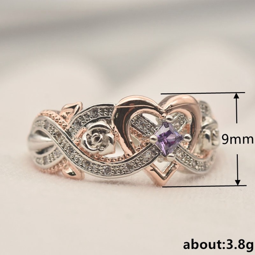 New Two Tone 925 Silver Hearts Shaped Crystal Ring - Picture 4 of 6